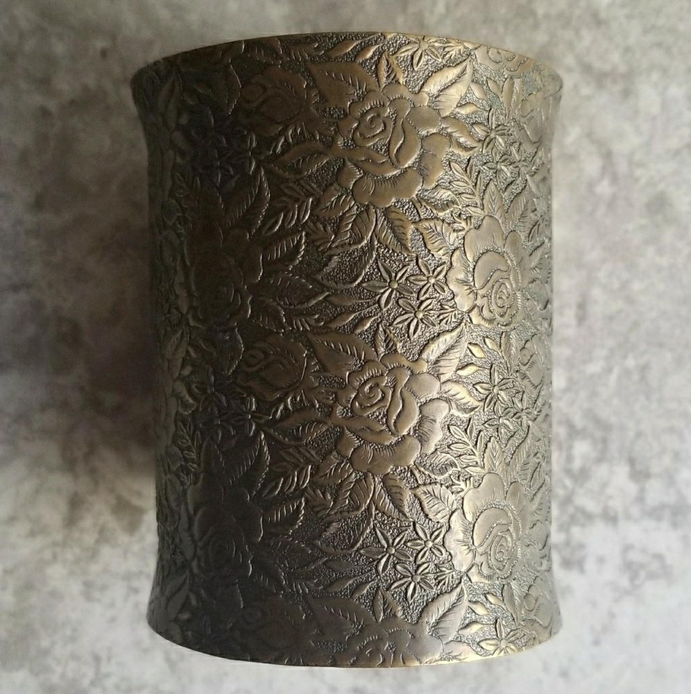 A.V. MAX BRASS BOHO FLORAL CUFF BANGLE BRACELET